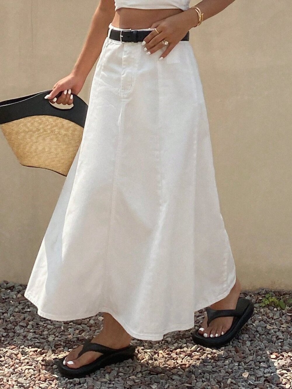 White Casual Women's Plain A-Line Denim Skirt - Picture 8 of 9